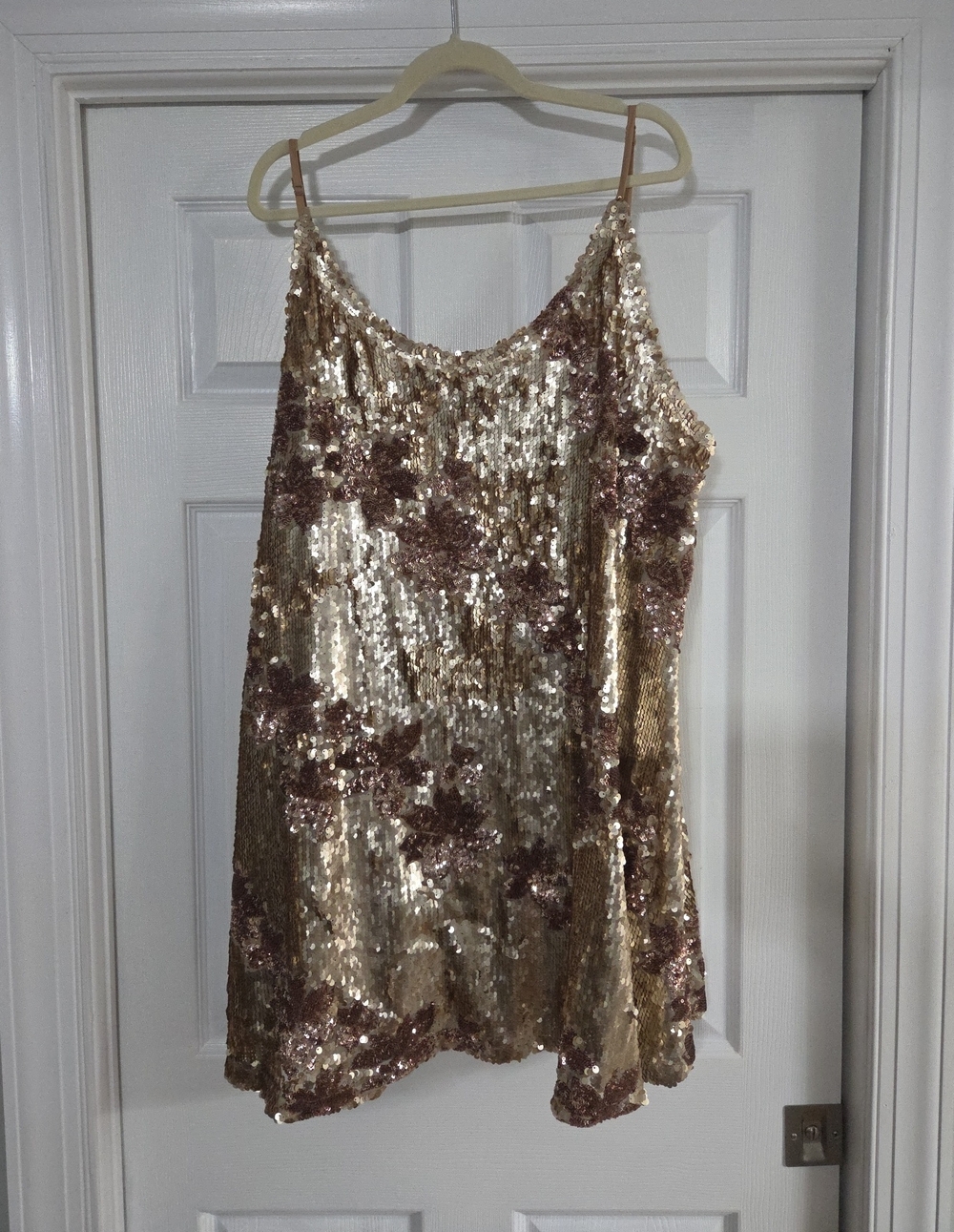 ARULA Gold Sequin Dress with Rose Accents